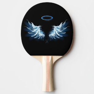 Blue Glowing Angel Wings on black background Ping Pong Paddle