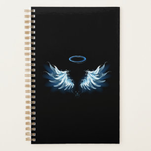 Blue Glowing Angel Wings on black background Planner