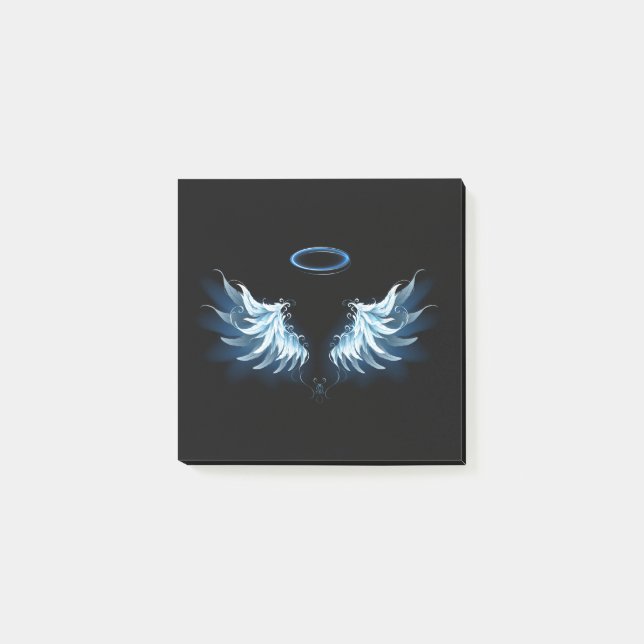 Blue Glowing Angel Wings on black background Post-it Notes (Front)