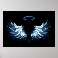 Blue Glowing Angel Wings on black background