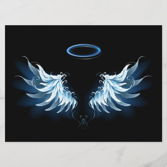 Blue Glowing Angel Wings on black background Programme (Front)