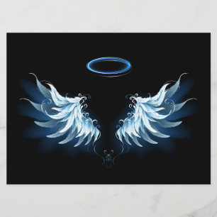 Blue Glowing Angel Wings on black background Programme