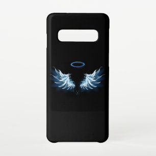 Blue Glowing Angel Wings on black background Samsung Galaxy Case