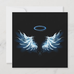 Blue Glowing Angel Wings on black background Save The Date