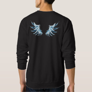 Blue Glowing Angel Wings on black background Sweatshirt