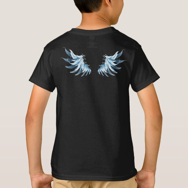 Blue Glowing Angel Wings on black background T-Shirt (Back)