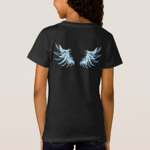 Blue Glowing Angel Wings on black background T-Shirt