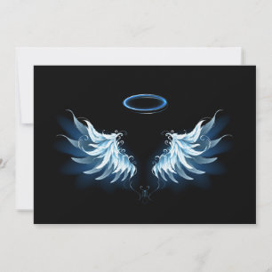 Blue Glowing Angel Wings on black background Thank You Card