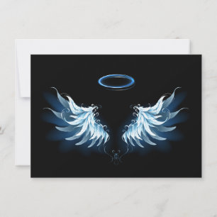Blue Glowing Angel Wings on black background Thank You Card