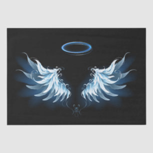 Blue Glowing Angel Wings on black background Tissue Paper