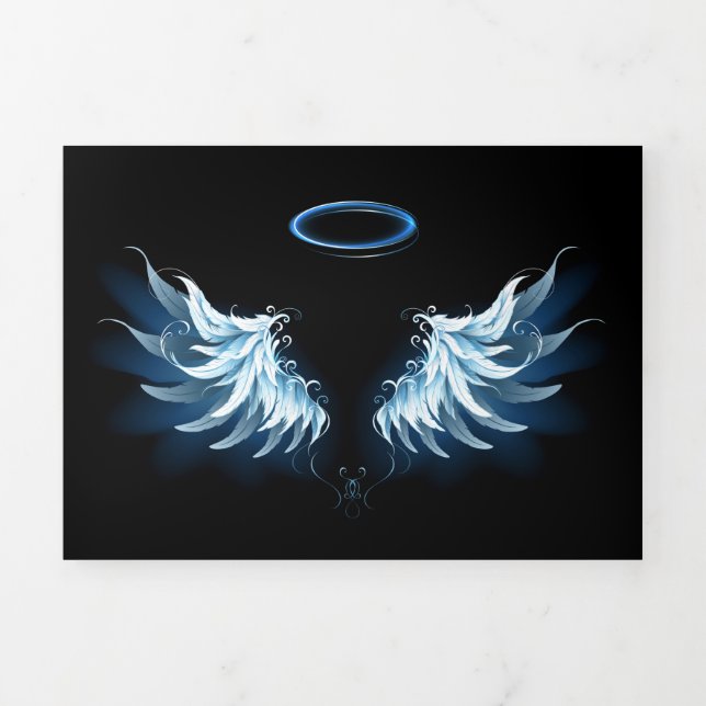 Blue Glowing Angel Wings on black background Tri-Fold Programme (Cover)