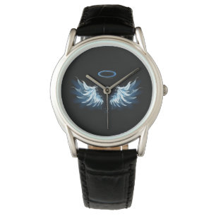 Blue Glowing Angel Wings on black background Watch