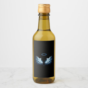Blue Glowing Angel Wings on black background Wine Label
