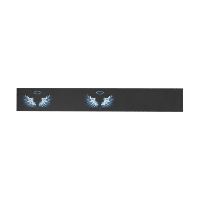 Blue Glowing Angel Wings on black background Wrap Around Label (Individual)