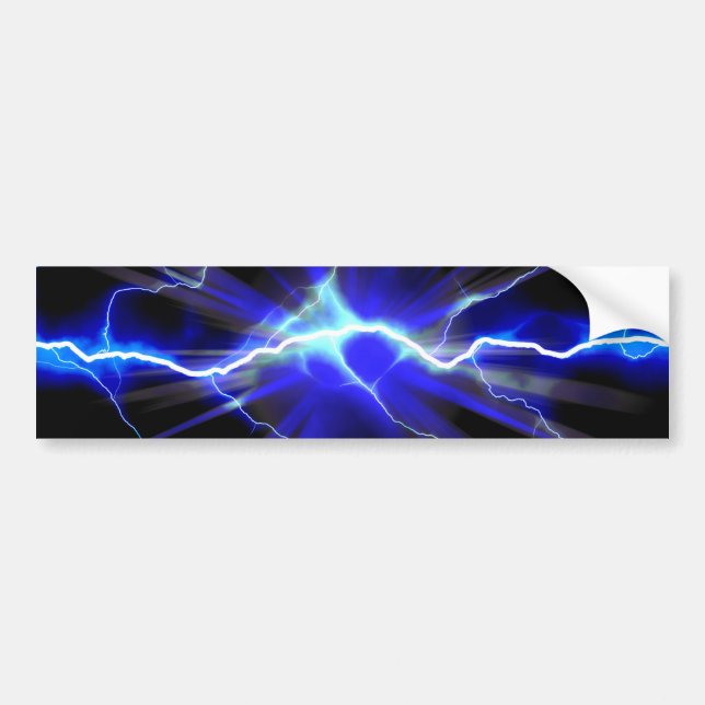 Blue glowing lightning or electricity bumper sticker (Front)