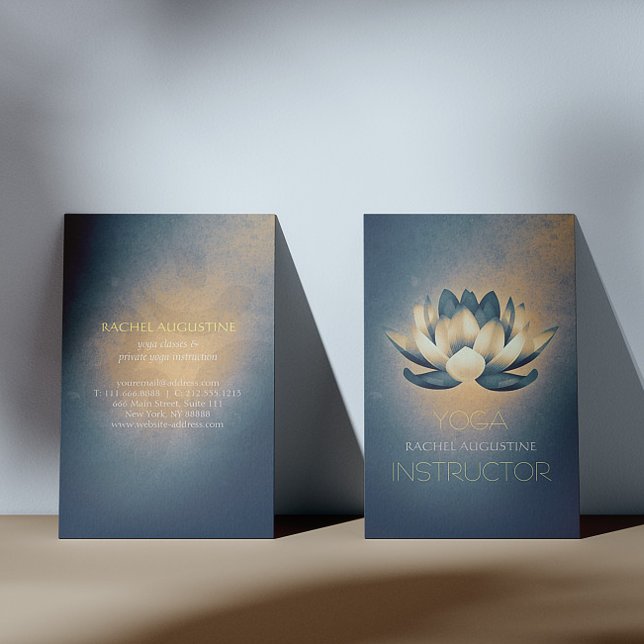 Blue Glowing Lotus and OM Symbol Yoga Instructor Business Card (Creator Uploaded)