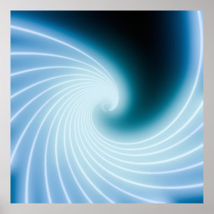 Blue glowing neon line art wave poster