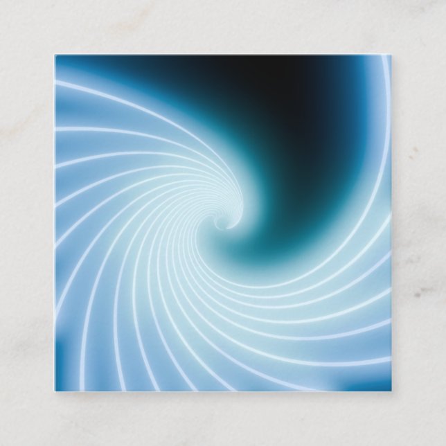 Blue glowing neon line art wave square business card (Front)