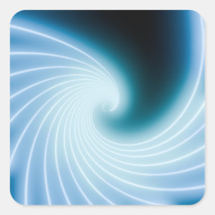 Blue glowing neon line art wave square sticker