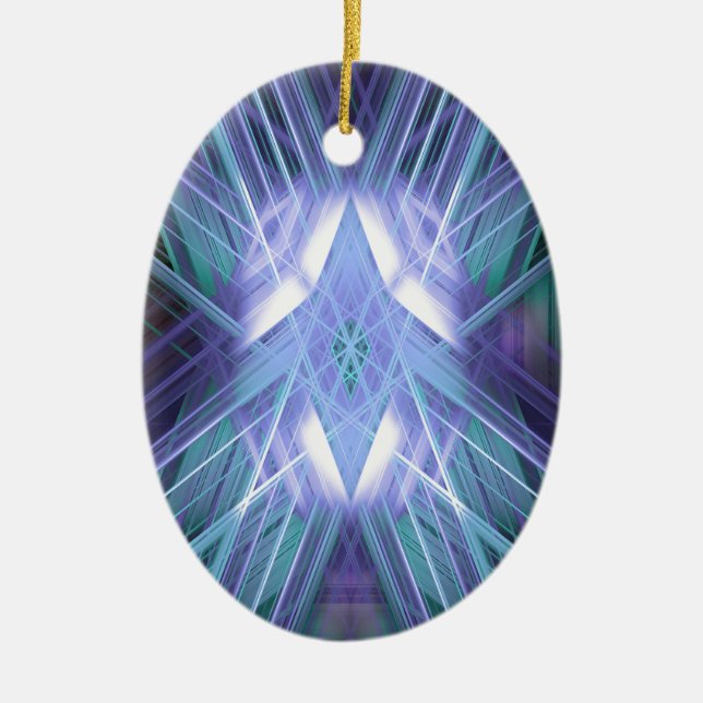 Blue glowing star ceramic tree decoration (Front)