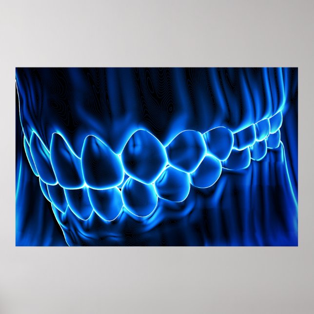 Blue Glowing Teeth Bite & Gums Dentist Poster (Front)