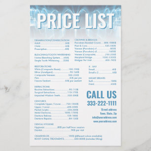 Blue Glowing Teeth Smile Dentist Price List Stationery