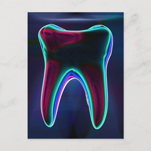 Blue Glowing Tooth Dental Art Postcard (Front)