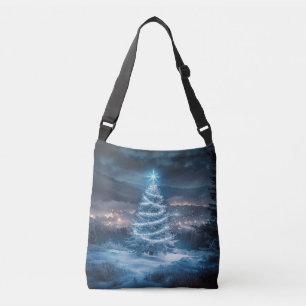 Blue Glowing Winter Night Christmas Tree Crossbody Bag