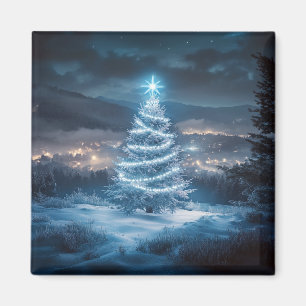 Blue Glowing Winter Night Christmas Tree Magnet