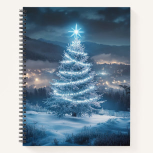 Blue Glowing Winter Night Christmas Tree Notebook