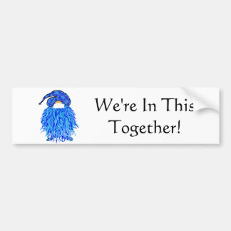 Blue Gnome with Mask: We're In This Together Bumper Sticker