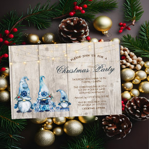 Blue Gnomes Wood Christmas Party  Invitation