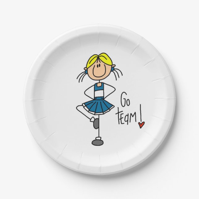 Blue Go Team Cheerleader Paper Plate (Front)