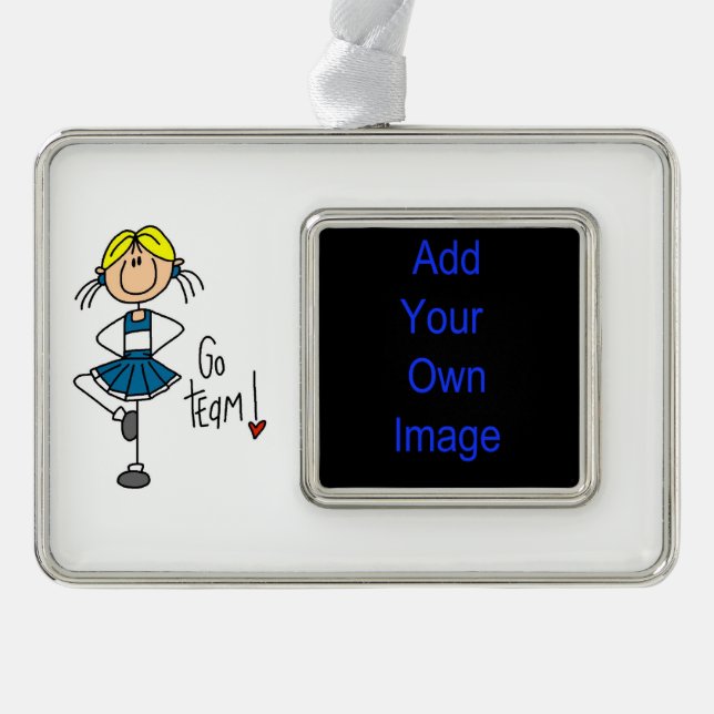 Blue Go Team Cheerleader Silver Plated Framed Ornament (Front)