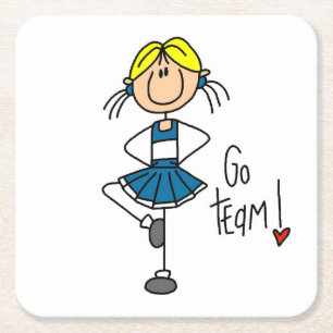 Blue Go Team Cheerleader Square Paper Coaster