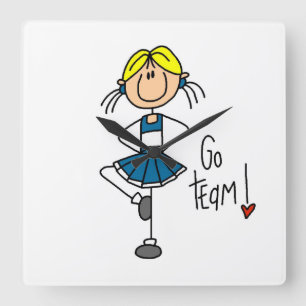 Blue Go Team Cheerleader Square Wall Clock