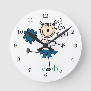Blue Go Team Cheerleader T-shirts and Gifts Round Clock