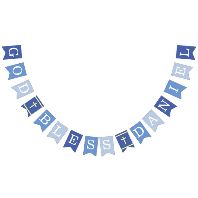 Blue God Bless 6 Letters Name Baptism Communion Bunting (All)