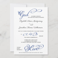 Blue God is Love Christian Wedding Invitation