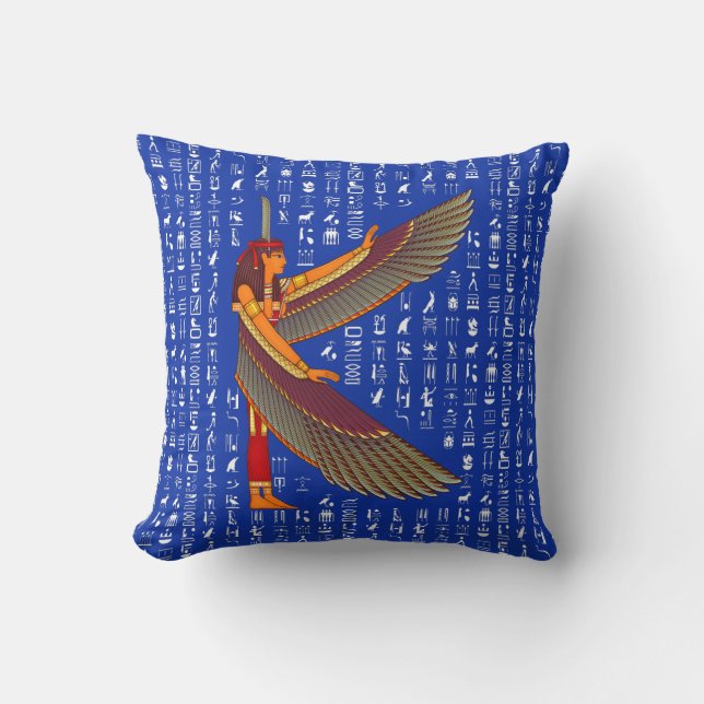 Blue Goddess Maat Throw Pillow (Front)