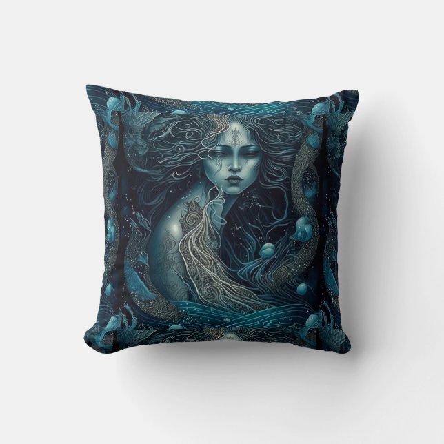 Blue Goddess Mermaid Girly Glam Cushion (Front)