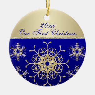 Blue, Gold 1st Christmas Keepsake Ornament