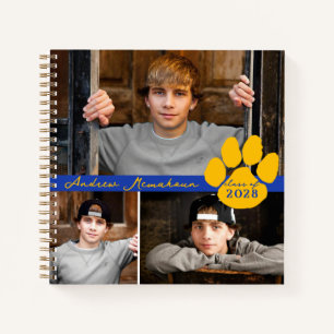 Blue & Gold 3 Photo Paw Graduation Guestbook Notebook