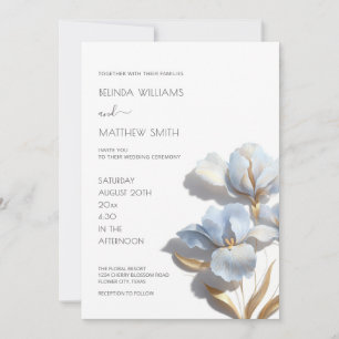 Blue Gold 3D Flowers  Invitation