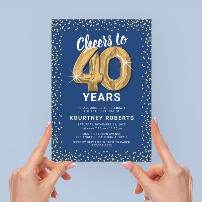 Blue Gold 40th Birthday Invitation (Creator Uploaded)