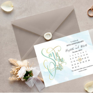 Blue Gold 50th Anniversary Save The Date Announcement Postcard