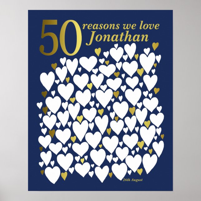 Blue Gold 50th Birthday 50 Reasons We Love You Poster (Front)