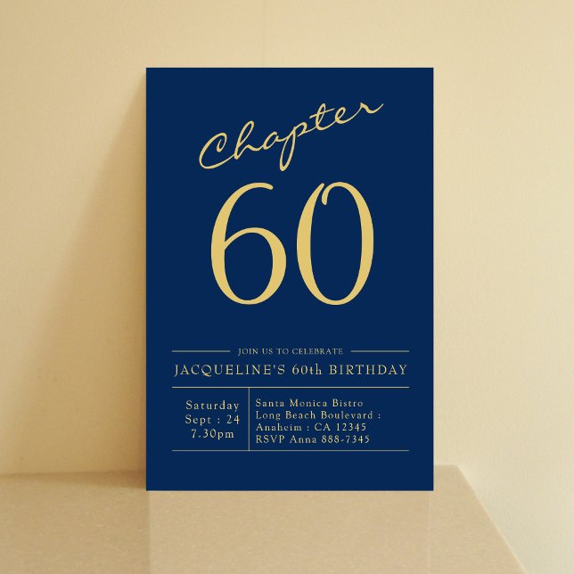 Blue Gold 60th Birthday Party Invitation (Creator Uploaded)