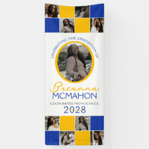Blue & Gold 9 Photo Collage Graduation Vinyl Banner