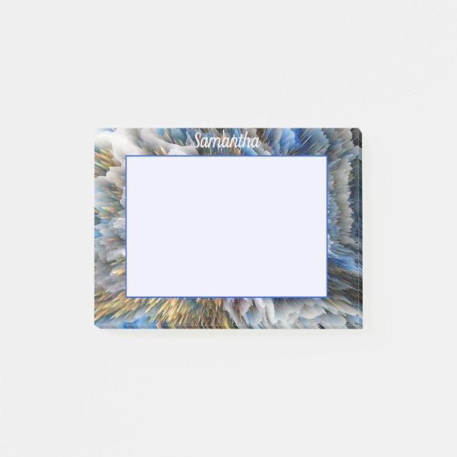 Blue Gold Abstract 3D effect Personalised 4x3 Post-it Notes (Front)